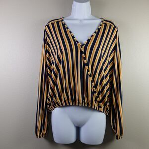 Marci Yellow Striped Long Sleeve Top Size Large
